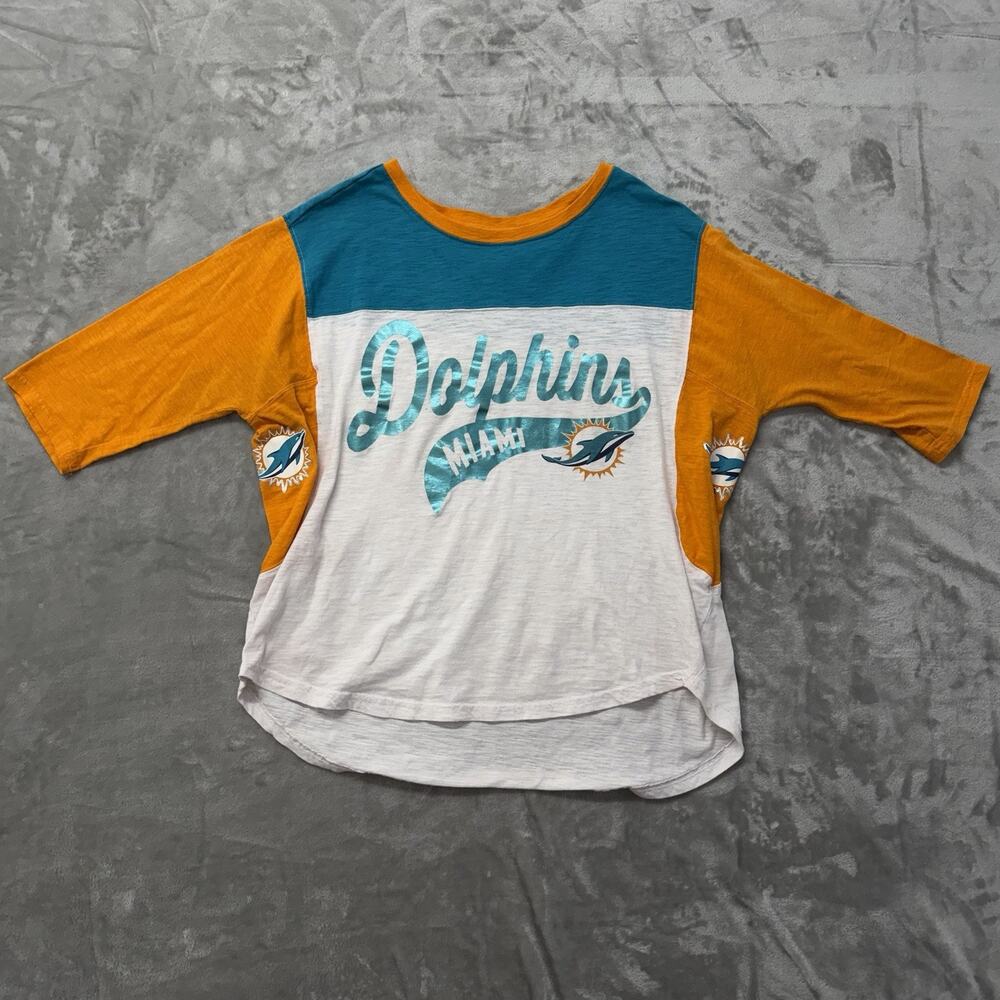 Miami Dolphins Women’s Size XL Colorblock 3/4 Sleeve Shirt Hands High